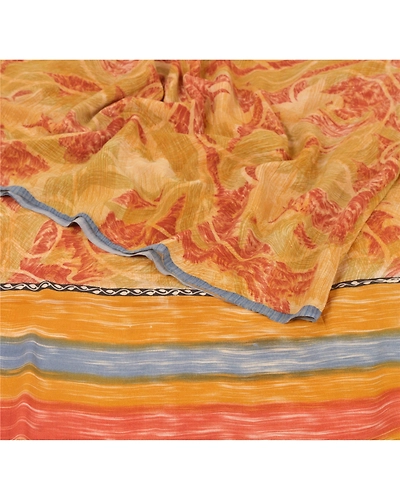 Sanskriti Vintage Red Indian Sari Pure Crepe Silk Printed Sarees Craft Fabric, PRC-12621-Red-Printed Floral Design-Pure Crepe Silk-1