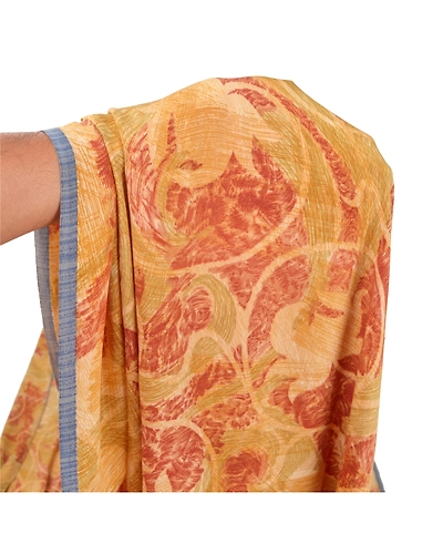 Sanskriti Vintage Red Indian Sari Pure Crepe Silk Printed Sarees Craft Fabric, PRC-12621-Red-Printed Floral Design-Pure Crepe Silk-3