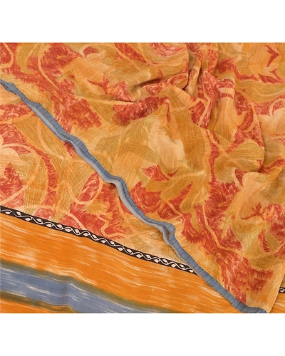 Sanskriti Vintage Red Indian Sari Pure Crepe Silk Printed Sarees Craft Fabric, PRC-12621-Red-Printed Floral Design-Pure Crepe Silk-5