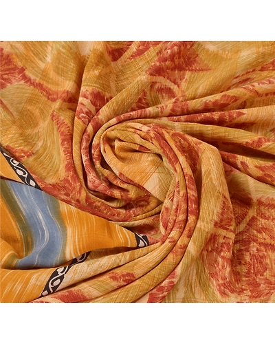 Sanskriti Vintage Red Indian Sari Pure Crepe Silk Printed Sarees Craft Fabric, PRC-12621-Red-Printed Floral Design-Pure Crepe Silk-8
