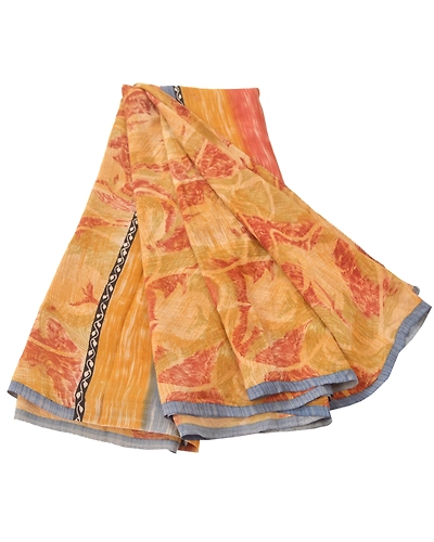 Sanskriti Vintage Red Indian Sari Pure Crepe Silk Printed Sarees Craft Fabric, PRC-12621-Red-Printed Floral Design-Pure Crepe Silk-9