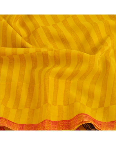 Sanskriti Vintage Yellow Sarees 100% Pure Crepe Silk Printed Sari Craft Fabric, PRC-12887-Yellow-Printed Floral-Pure Crepe Silk-6