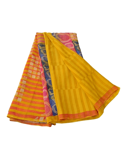 Sanskriti Vintage Yellow Sarees 100% Pure Crepe Silk Printed Sari Craft Fabric, PRC-12887-Yellow-Printed Floral-Pure Crepe Silk-7