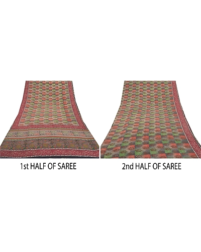 Sanskriti Vintage Indian Sari Pure Crepe Silk Printed Sarees Craft Soft Fabric, PRC-12994-Multi Color-Printed Floral-Pure Crepe Silk-4