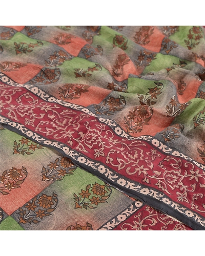 Sanskriti Vintage Indian Sari Pure Crepe Silk Printed Sarees Craft Soft Fabric, PRC-12994-Multi Color-Printed Floral-Pure Crepe Silk-5