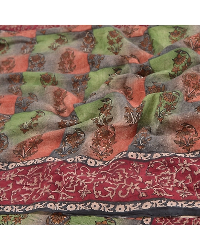 Sanskriti Vintage Indian Sari Pure Crepe Silk Printed Sarees Craft Soft Fabric, PRC-12994-Multi Color-Printed Floral-Pure Crepe Silk-6