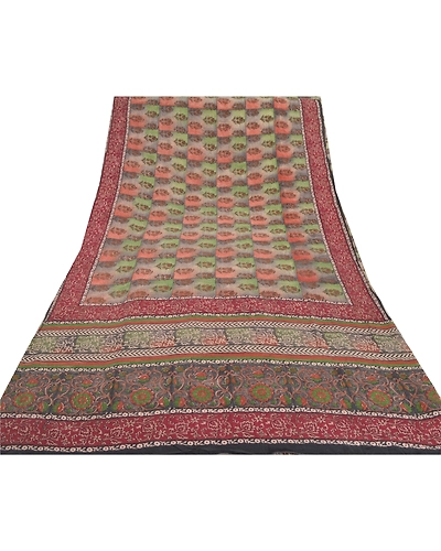 Sanskriti Vintage Indian Sari Pure Crepe Silk Printed Sarees Craft Soft Fabric, PRC-12994-Multi Color-Printed Floral-Pure Crepe Silk-8