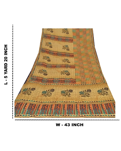 Sanskriti Vintage Brown Sarees 100% Pure Crepe Silk Printed Sari Craft Fabric, PRC-13049-Brown-Printed Floral-Pure Crepe Silk-9
