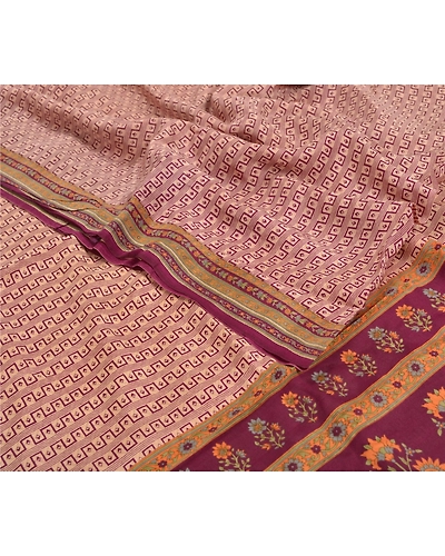 Sanskriti Vintage Peach Sarees Pure Crepe Silk Fabric Craft Printed Soft Sari, PRC-13129-Shade Of Peach &amp; Purple-Printed Floral-Pure Crepe Silk-1