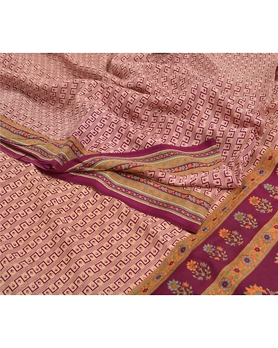 Sanskriti Vintage Peach Sarees Pure Crepe Silk Fabric Craft Printed Soft Sari, PRC-13129-Shade Of Peach &amp; Purple-Printed Floral-Pure Crepe Silk-2