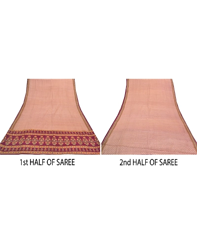 Sanskriti Vintage Peach Sarees Pure Crepe Silk Fabric Craft Printed Soft Sari, PRC-13129-Shade Of Peach &amp; Purple-Printed Floral-Pure Crepe Silk-4