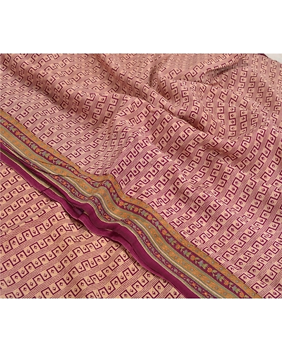Sanskriti Vintage Peach Sarees Pure Crepe Silk Fabric Craft Printed Soft Sari, PRC-13129-Shade Of Peach &amp; Purple-Printed Floral-Pure Crepe Silk-5