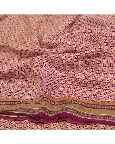 Sanskriti Vintage Peach Sarees Pure Crepe Silk Fabric Craft Printed Soft Sari, PRC-13129-Shade Of Peach &amp; Purple-Printed Floral-Pure Crepe Silk-6