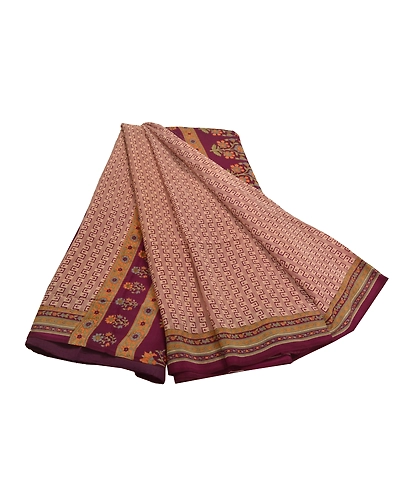 Sanskriti Vintage Peach Sarees Pure Crepe Silk Fabric Craft Printed Soft Sari, PRC-13129-Shade Of Peach &amp; Purple-Printed Floral-Pure Crepe Silk-7