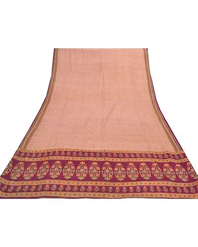 Sanskriti Vintage Peach Sarees Pure Crepe Silk Fabric Craft Printed Soft Sari, PRC-13129-Shade Of Peach &amp; Purple-Printed Floral-Pure Crepe Silk-8