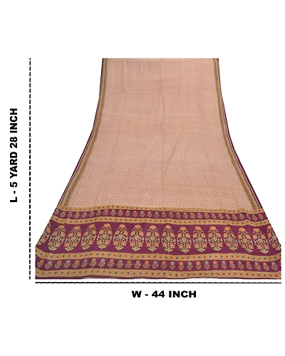 Sanskriti Vintage Peach Sarees Pure Crepe Silk Fabric Craft Printed Soft Sari, PRC-13129-Shade Of Peach &amp; Purple-Printed Floral-Pure Crepe Silk-9