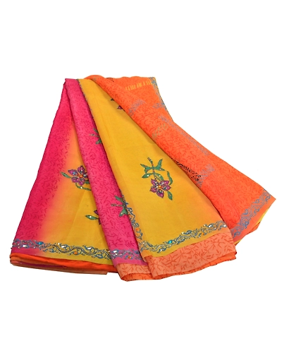 Sanskriti Vintage Indian Sari 100% Pure Crepe Silk Fabric Craft Printed Sarees, PRC-13273-Multi Color-Printed Floral-Pure Crepe Silk-1