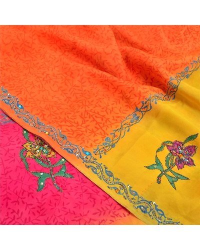 Sanskriti Vintage Indian Sari 100% Pure Crepe Silk Fabric Craft Printed Sarees, PRC-13273-Multi Color-Printed Floral-Pure Crepe Silk-4