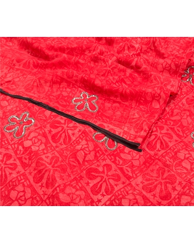 Sanskriti Vintage Red Sarees Pure Crepe Silk Printed Sari Soft 5Yd Craft Fabric, PRC-13324-Red-Printed Floral-Pure Crepe Silk-1