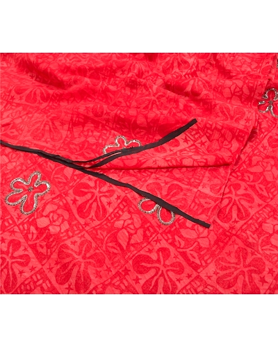 Sanskriti Vintage Red Sarees Pure Crepe Silk Printed Sari Soft 5Yd Craft Fabric, PRC-13324-Red-Printed Floral-Pure Crepe Silk-2