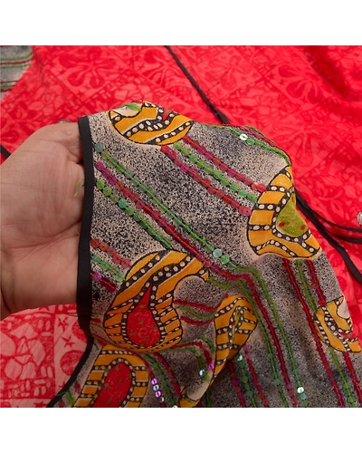 Sanskriti Vintage Red Sarees Pure Crepe Silk Printed Sari Soft 5Yd Craft Fabric, PRC-13324-Red-Printed Floral-Pure Crepe Silk-3