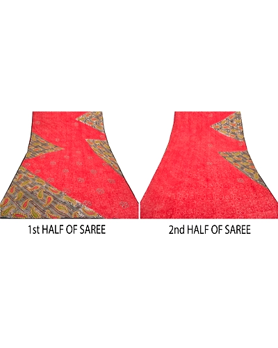 Sanskriti Vintage Red Sarees Pure Crepe Silk Printed Sari Soft 5Yd Craft Fabric, PRC-13324-Red-Printed Floral-Pure Crepe Silk-4
