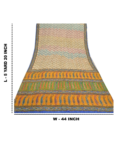 Sanskriti Vintage Sarees Pure Crepe Silk Printed Handmade Kantha Sari 5Yd Fabric, PRC-13391-Multi-Printed Floral-Pure Crepe Silk-9