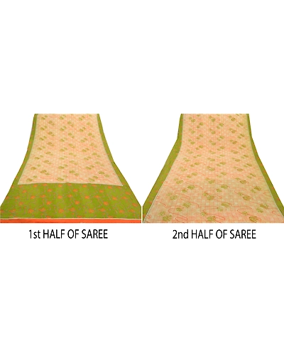 Sanskriti Vintage Orange Sarees 100% Pure Crepe Silk Printed Sari Craft Fabric, PRC-13455-Orange-Printed Floral-Pure Crepe Silk-4