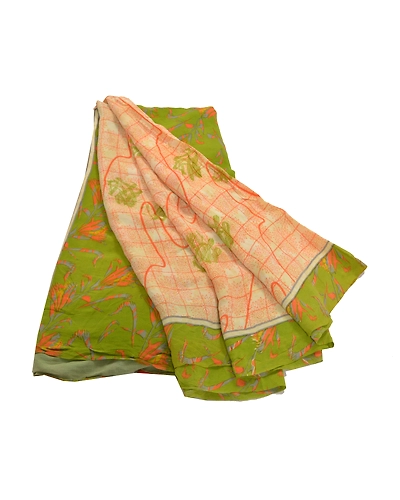Sanskriti Vintage Orange Sarees 100% Pure Crepe Silk Printed Sari Craft Fabric, PRC-13455-Orange-Printed Floral-Pure Crepe Silk-7