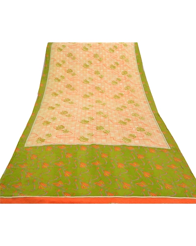 Sanskriti Vintage Orange Sarees 100% Pure Crepe Silk Printed Sari Craft Fabric, PRC-13455-Orange-Printed Floral-Pure Crepe Silk-8