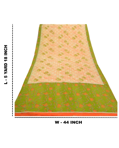 Sanskriti Vintage Orange Sarees 100% Pure Crepe Silk Printed Sari Craft Fabric, PRC-13455-Orange-Printed Floral-Pure Crepe Silk-9