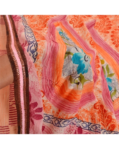 Sanskriti Vintage Peach Sarees 100% Pure Crepe Silk Printed Sari Craft Fabric, PRC-13600-Peach-Printed Floral-Pure Crepe Silk-3