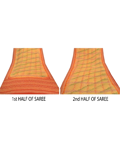 Sanskriti Vintage Mustard Sarees Pure Crepe Silk Printed Sari Craft Fabric, PRC-13680-Mustard-Printed Floral-Pure Crepe Silk-4