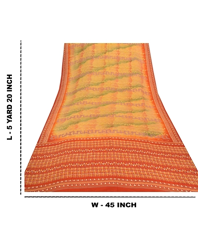 Sanskriti Vintage Mustard Sarees Pure Crepe Silk Printed Sari Craft Fabric, PRC-13680-Mustard-Printed Floral-Pure Crepe Silk-9