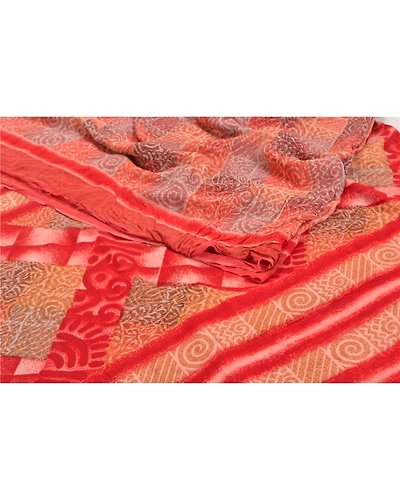 Sanskriti Vintage Red Sarees Pure Crepe Silk Printed Sari 5 Yard Craft Fabric, PRC-13802-Red-Printed Floral-Pure Crepe Silk-1