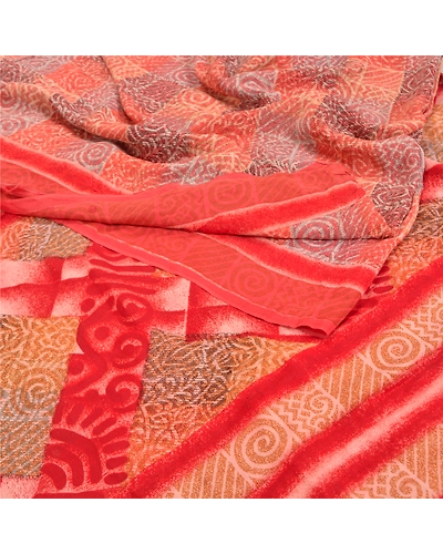 Sanskriti Vintage Red Sarees Pure Crepe Silk Printed Sari 5 Yard Craft Fabric, PRC-13802-Red-Printed Floral-Pure Crepe Silk-2
