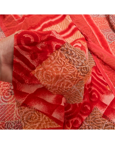 Sanskriti Vintage Red Sarees Pure Crepe Silk Printed Sari 5 Yard Craft Fabric, PRC-13802-Red-Printed Floral-Pure Crepe Silk-3