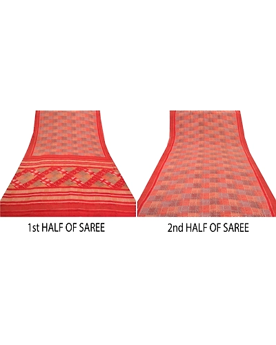 Sanskriti Vintage Red Sarees Pure Crepe Silk Printed Sari 5 Yard Craft Fabric, PRC-13802-Red-Printed Floral-Pure Crepe Silk-4