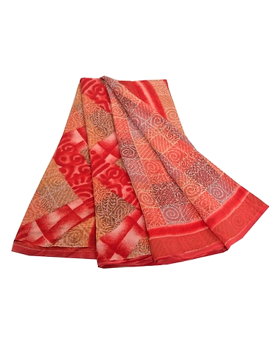 Sanskriti Vintage Red Sarees Pure Crepe Silk Printed Sari 5 Yard Craft Fabric, PRC-13802-Red-Printed Floral-Pure Crepe Silk-7