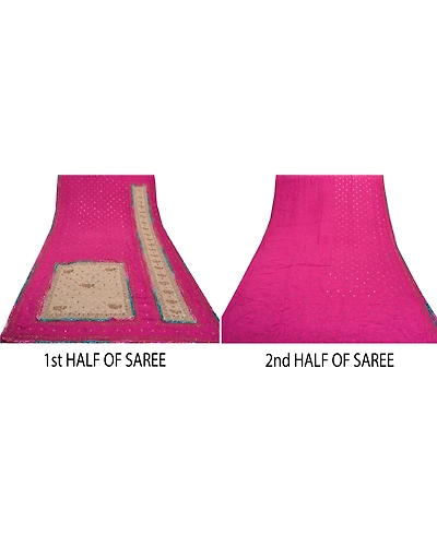 Sanskriti Vintage Pink Sarees Pure Crepe Silk Printed Hand Beaded Sari Fabric, PRC-13897-Pink-Printed Floral-Pure Crepe Silk-4