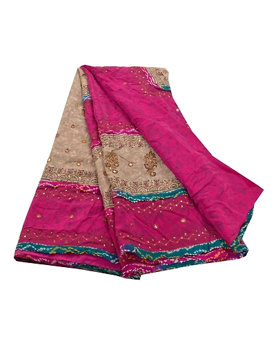 Sanskriti Vintage Pink Sarees Pure Crepe Silk Printed Hand Beaded Sari Fabric, PRC-13897-Pink-Printed Floral-Pure Crepe Silk-7
