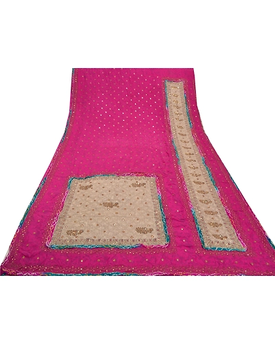 Sanskriti Vintage Pink Sarees Pure Crepe Silk Printed Hand Beaded Sari Fabric, PRC-13897-Pink-Printed Floral-Pure Crepe Silk-8