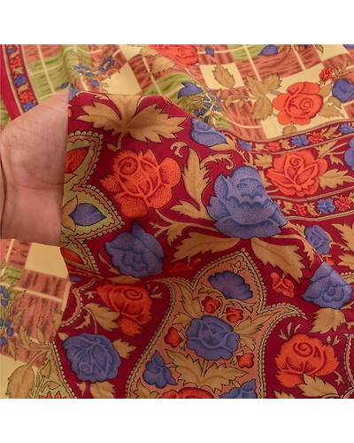 Sanskriti Vintage Indian Sarees Pure Crepe Silk Printed Sari 5 Yd Craft Fabric, PRC-13913-Multi-Printed Floral-Pure Crepe Silk-3