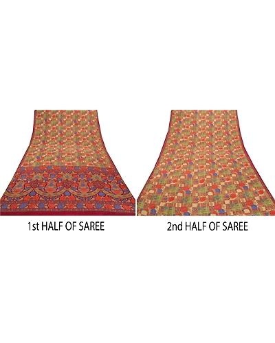 Sanskriti Vintage Indian Sarees Pure Crepe Silk Printed Sari 5 Yd Craft Fabric, PRC-13913-Multi-Printed Floral-Pure Crepe Silk-4