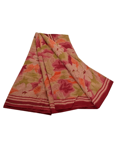 Sanskriti Vintage Indian Sarees Pure Crepe Silk Printed Sari 5 Yd Craft Fabric, PRC-13913-Multi-Printed Floral-Pure Crepe Silk-7