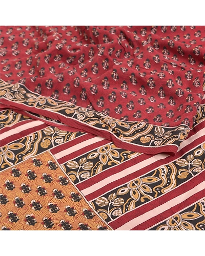 Sanskriti Vintage Dark Red Sarees 100% Pure Crepe Silk Printed Sari Craft Fabric, PRC-14177-Dark Red-Printed Floral-Pure Crepe Silk-1