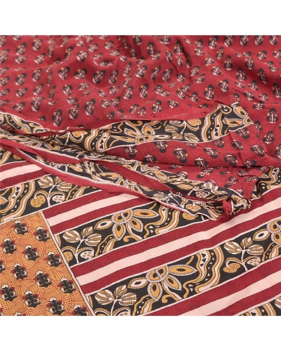 Sanskriti Vintage Dark Red Sarees 100% Pure Crepe Silk Printed Sari Craft Fabric, PRC-14177-Dark Red-Printed Floral-Pure Crepe Silk-2