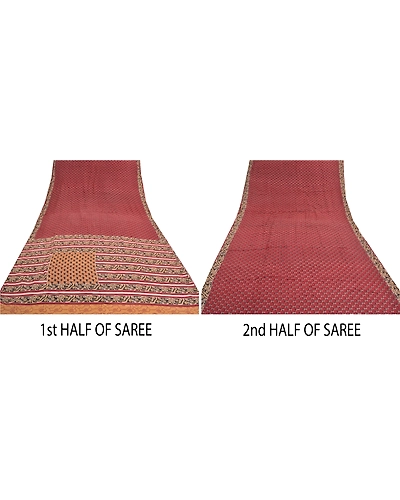 Sanskriti Vintage Dark Red Sarees 100% Pure Crepe Silk Printed Sari Craft Fabric, PRC-14177-Dark Red-Printed Floral-Pure Crepe Silk-4