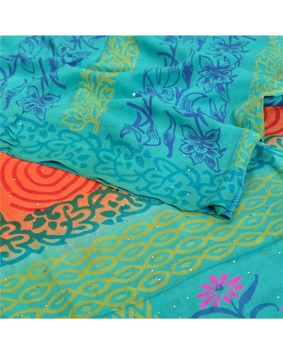 Sanskriti Vintage Orange Sarees 100% Pure Crepe Silk Printed Sari Craft Fabric, PRC-14178-Orange-Printed Floral-Pure Crepe Silk-1