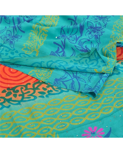 Sanskriti Vintage Orange Sarees 100% Pure Crepe Silk Printed Sari Craft Fabric, PRC-14178-Orange-Printed Floral-Pure Crepe Silk-2